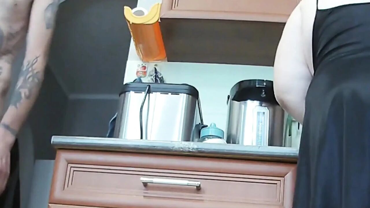 I Came Into the Kitchen and Flashed My Cock to My Neighbor and She Sucks and Jerks It off Until I Cum