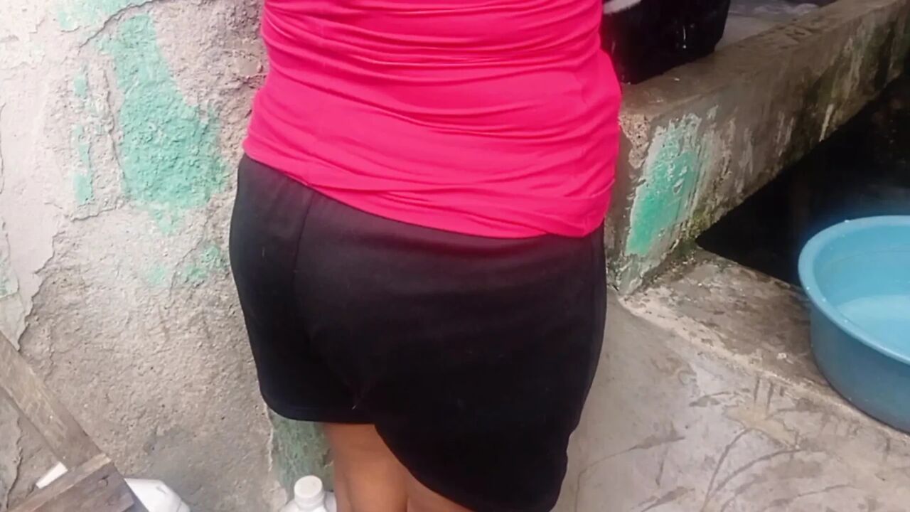 I find my mother-in-law washing clothes and I make her clean my cock with her mouth