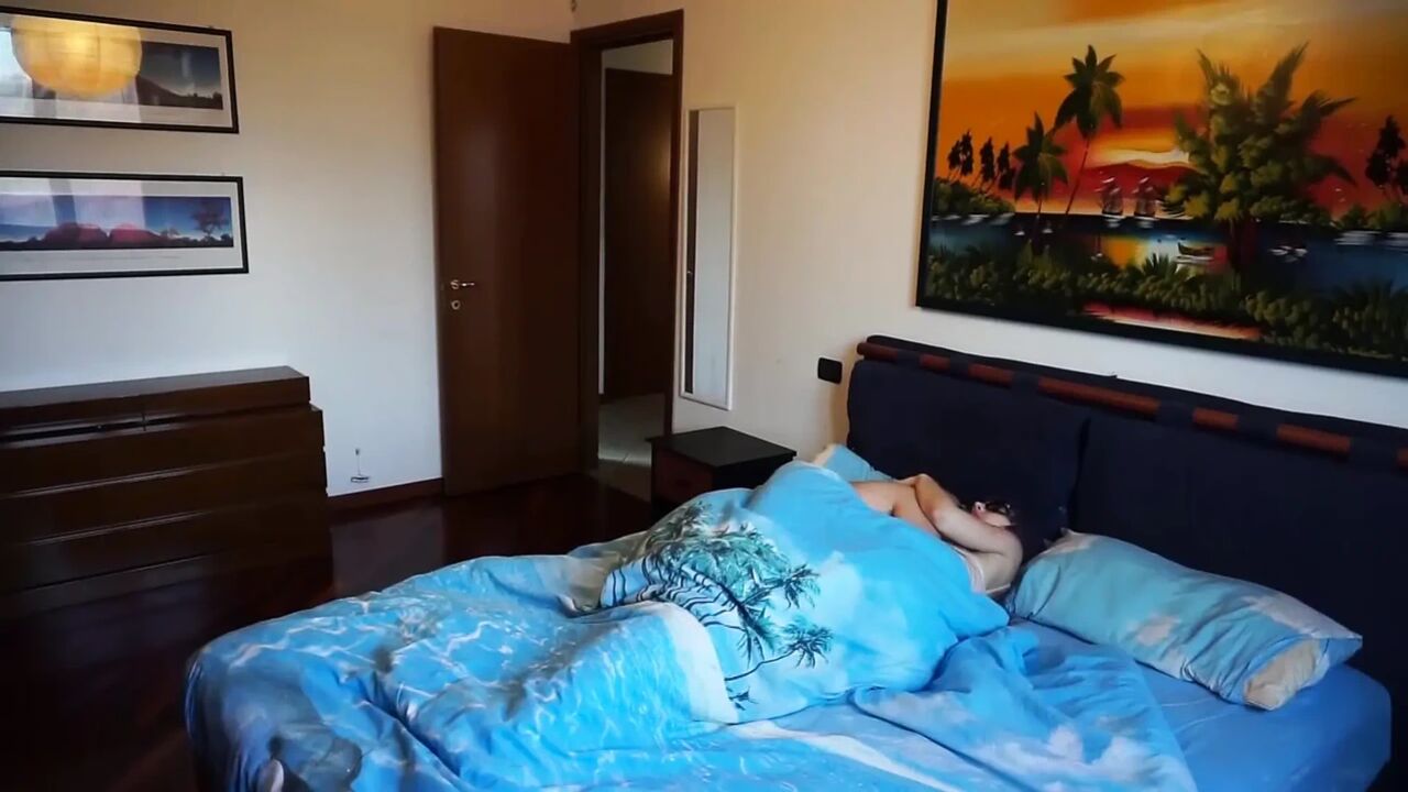 Three Sexy Babes Tease Naked Man in Bedroom Threesome