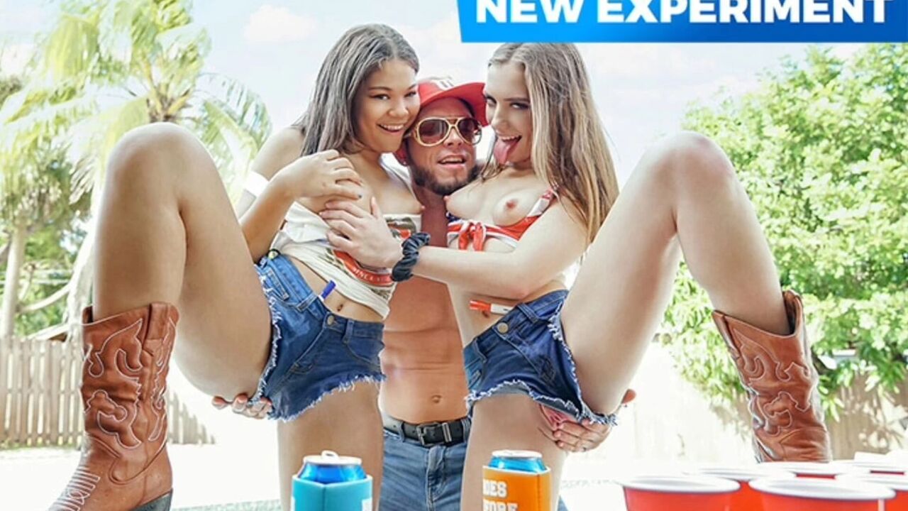 Party Girls Bailey Base and Michelle Anderson Get Wild Playing Drink Pong by the Pool