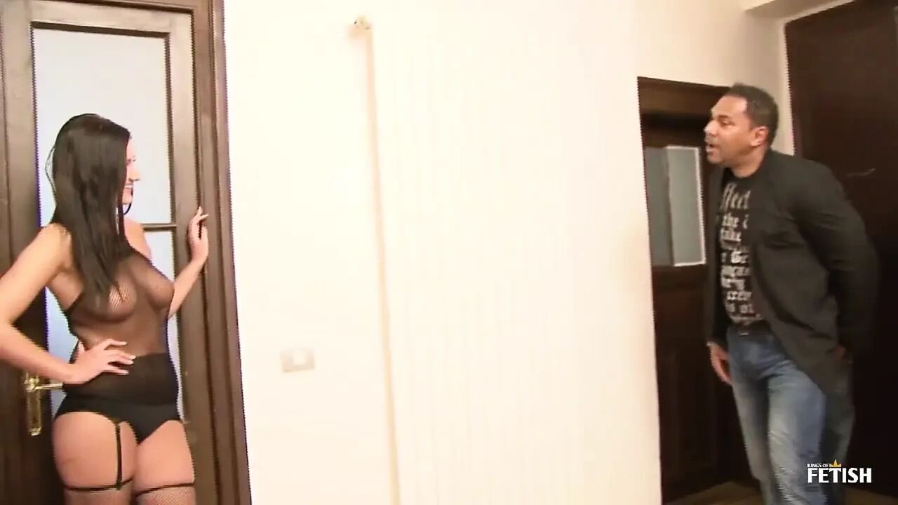 Busty brunette babe fucks a BBC in front of cuckold husband