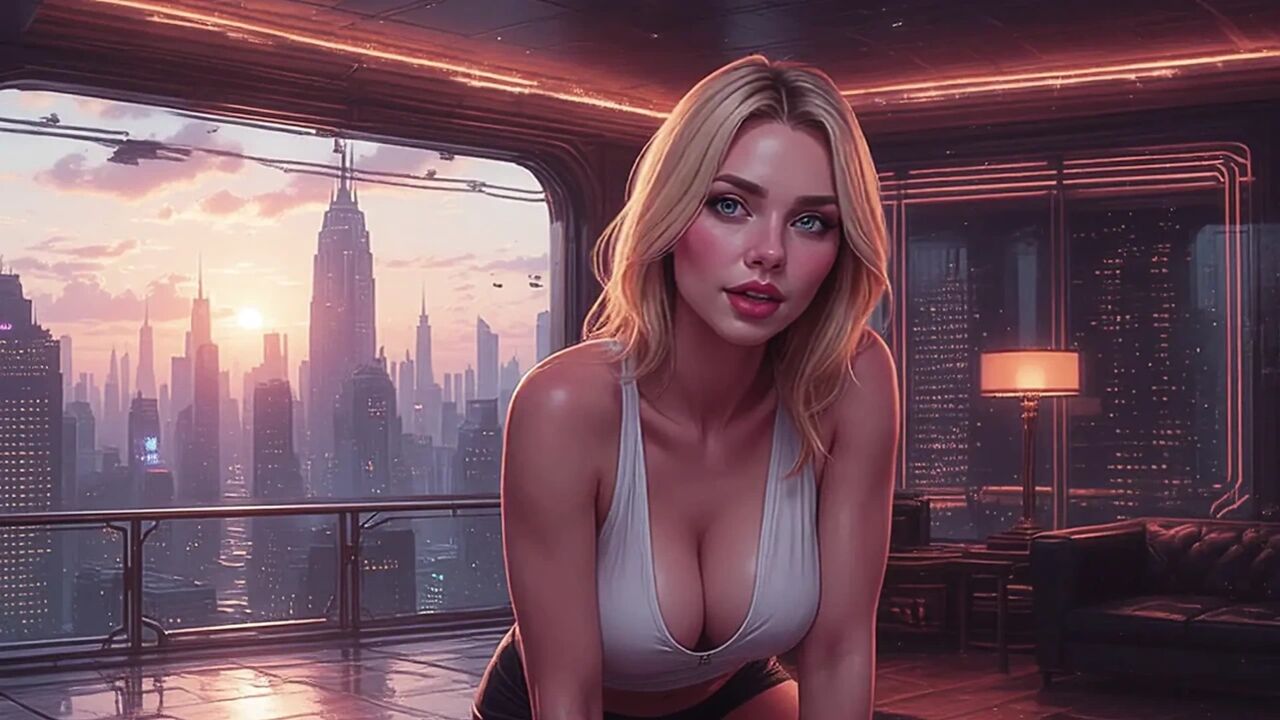 2099 Olivia in the Future Suggestive Teasing showing her Ample Cleavage Part 1