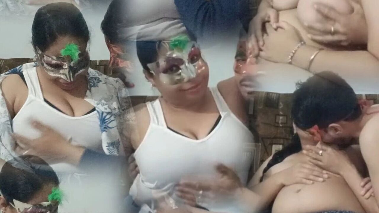 Masked Desi Group Orgy Wild Kiss Boobs Play in Masquerade Party Homemade Fun
