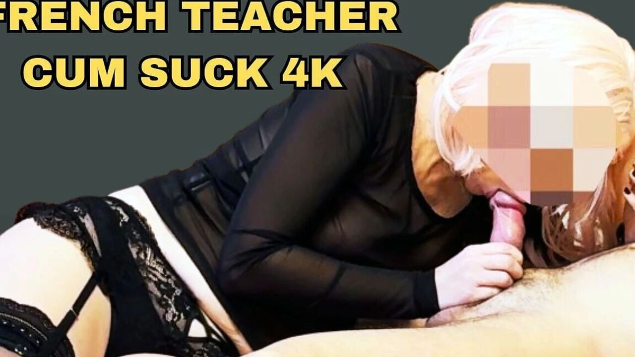 Step Sister French Teacher Blonde Wig Stockings Sloppy Blowjob Deepthroat Cum Swallow 4K Taboo Fantasy