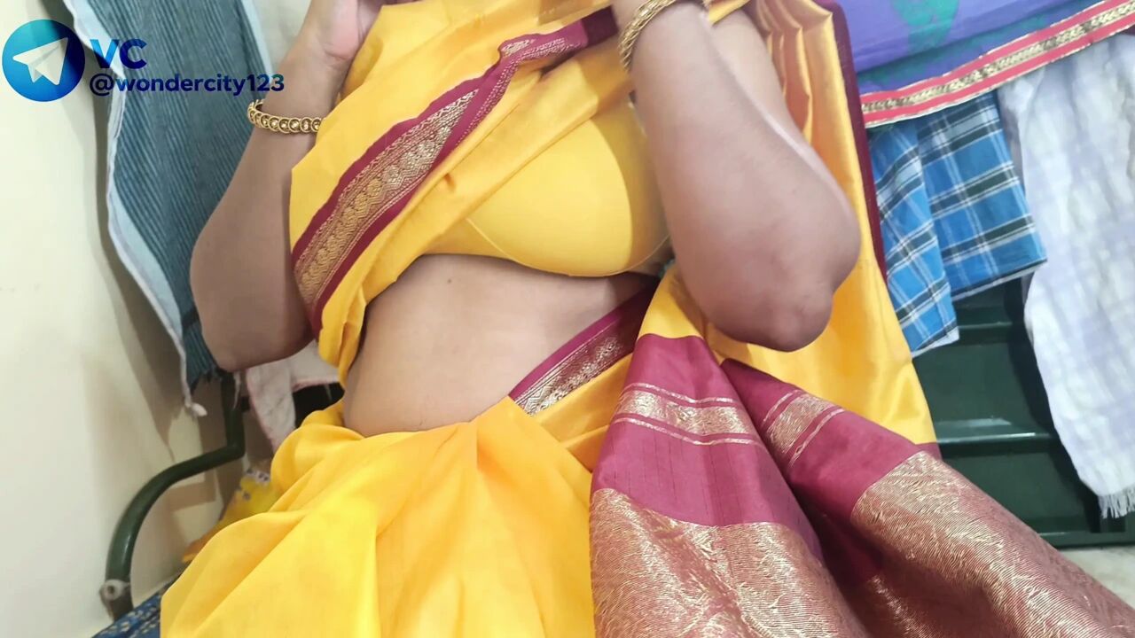Yellow saree hot breast nipple licking
