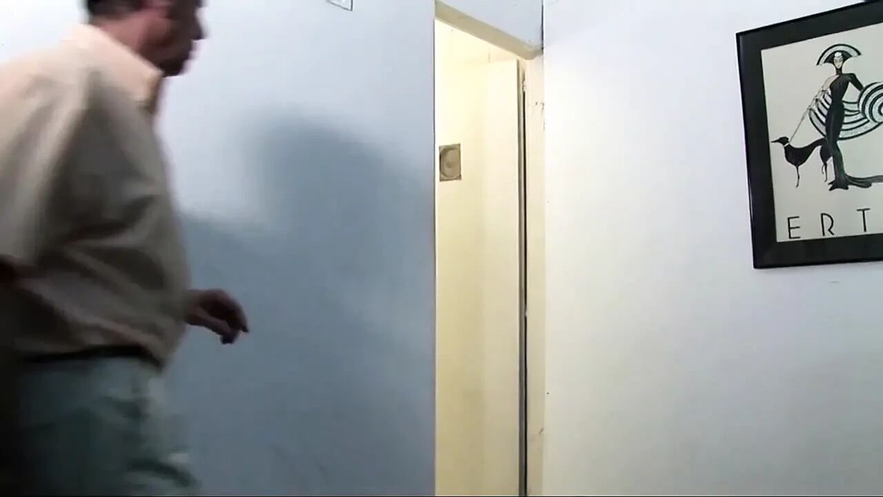 Older dude gets a blowjob in the bathroom by a younger teen