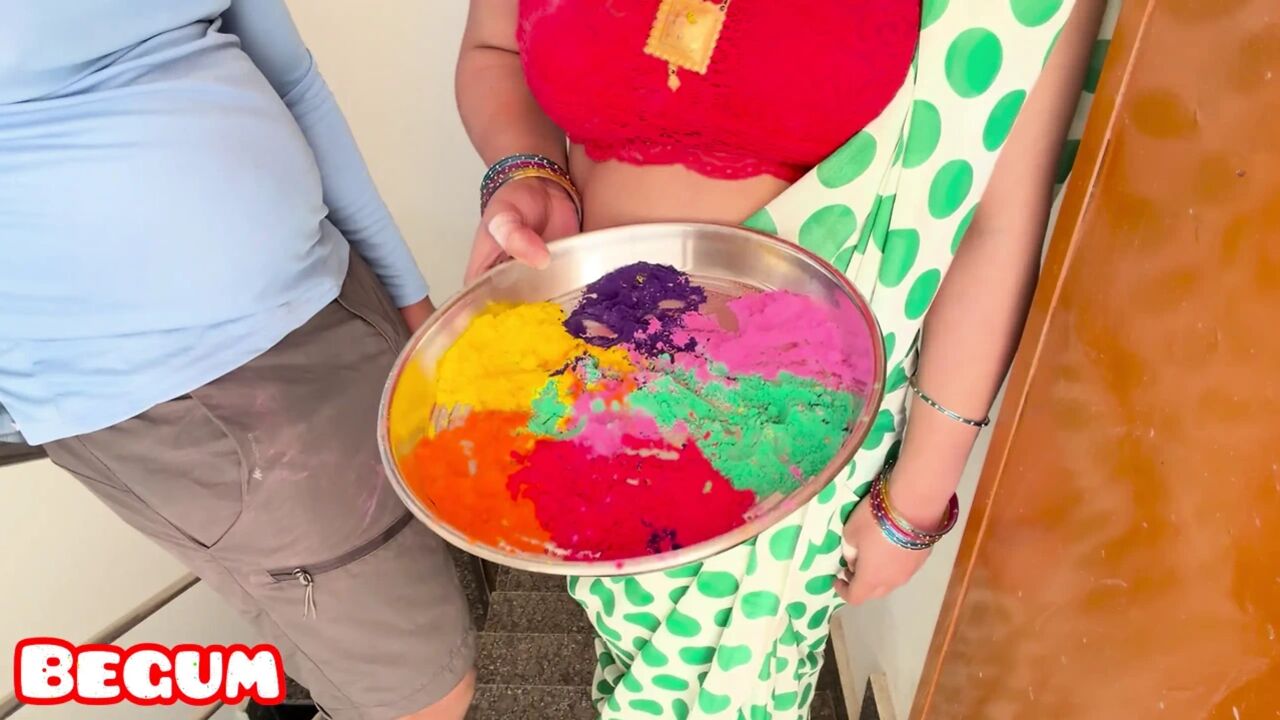 Fucking My Hot Aunt in Holi on Stairs