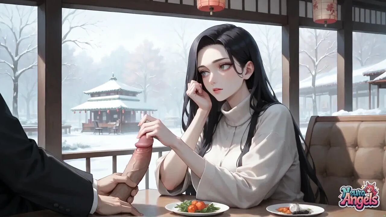 Sexy, Dirty Seduction in a Snowy Café with Kimono Cream Drip - Horny, Hardcore Porn!