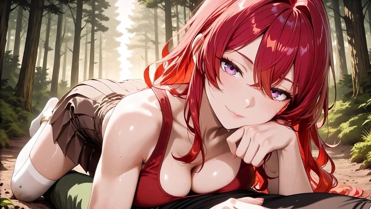 Fiery Redhead Bombshell Passionate Forest Fuck – Skirt & White Stockings Dripping