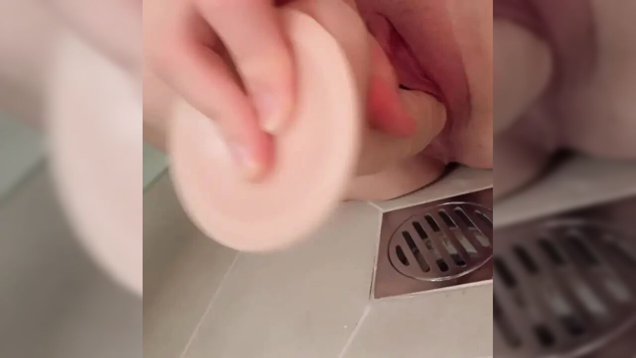 Dildo fucking my wet pussy in the shower