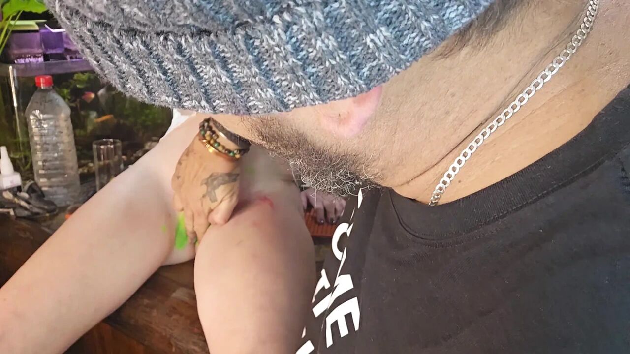 She got so horny when i tattoed her clit glow in the dark ,she fucked my grandma s dildo