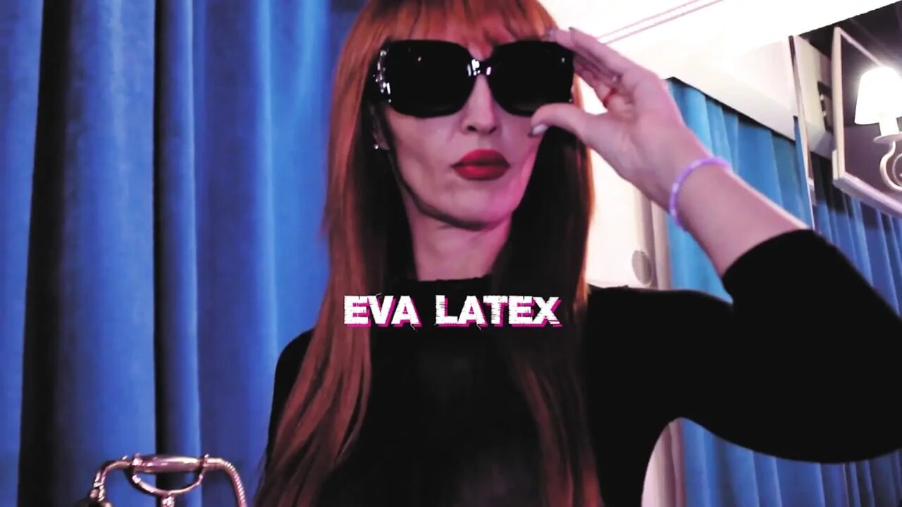 Leather mistress Eva Latex hot food fetish kink BDSM boots MilF mature solo kink dominatrix bathroom