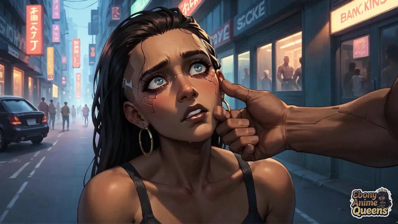 Cybernetic Ebony Queen's Milk Gushing Orgasm in Neon City! Warm Dark-hued Hardcore Porn!