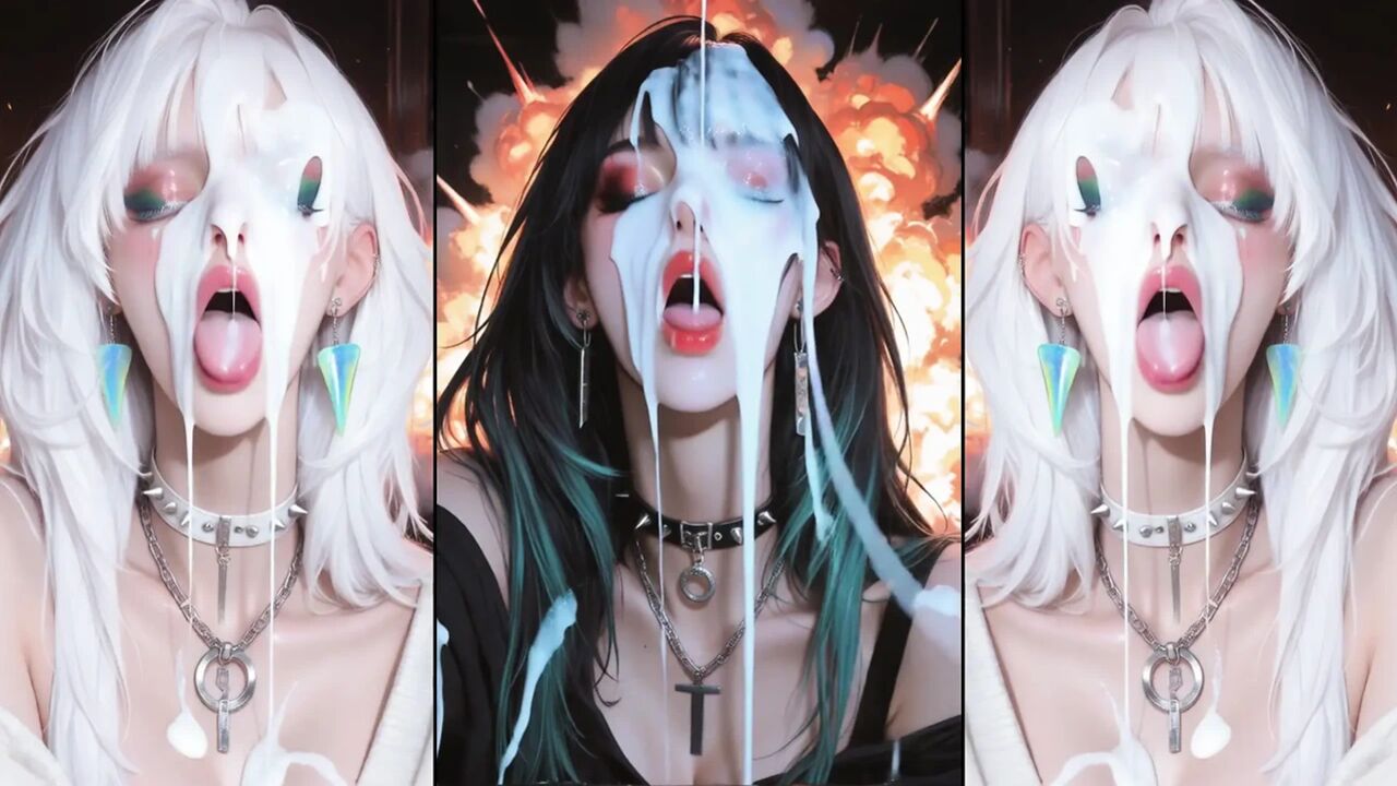 Anime characters get their faces thoroughly covered in cum.