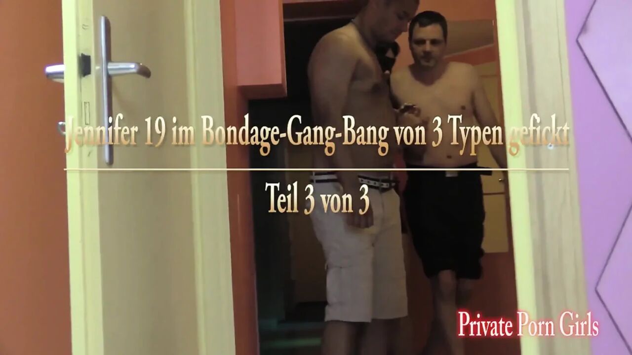 Jennifer 19 fucked in bondage gangbang by 3 guys - Part 3