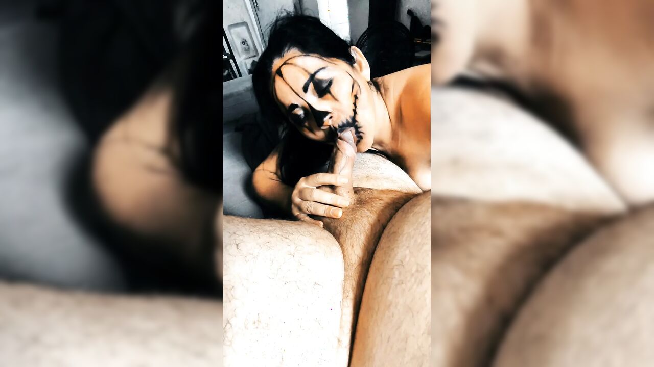 Possessed hot neighbor makes the best blowjob with cum in her mouth and swallows it all. ASMR Moaning and swallowing cum