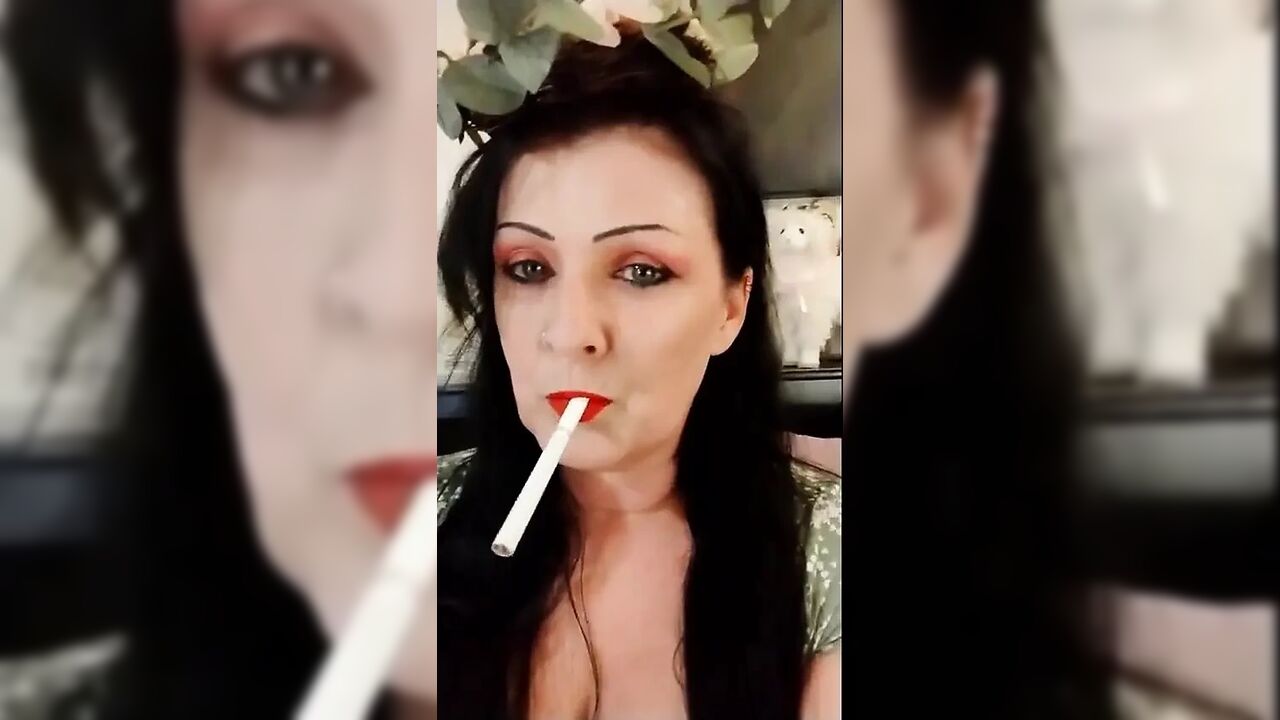 Cute Smoking MILF Red Lipstick