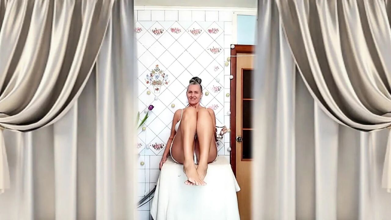 Hot Mature Housewife Lukerya in White Tank Top and Shorts Teases and Masturbates on Washing Machine