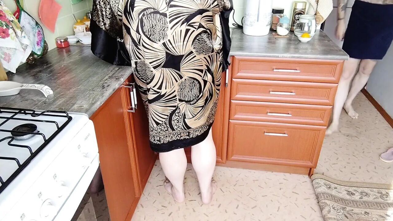 roommate jerks off my cock in the kitchen