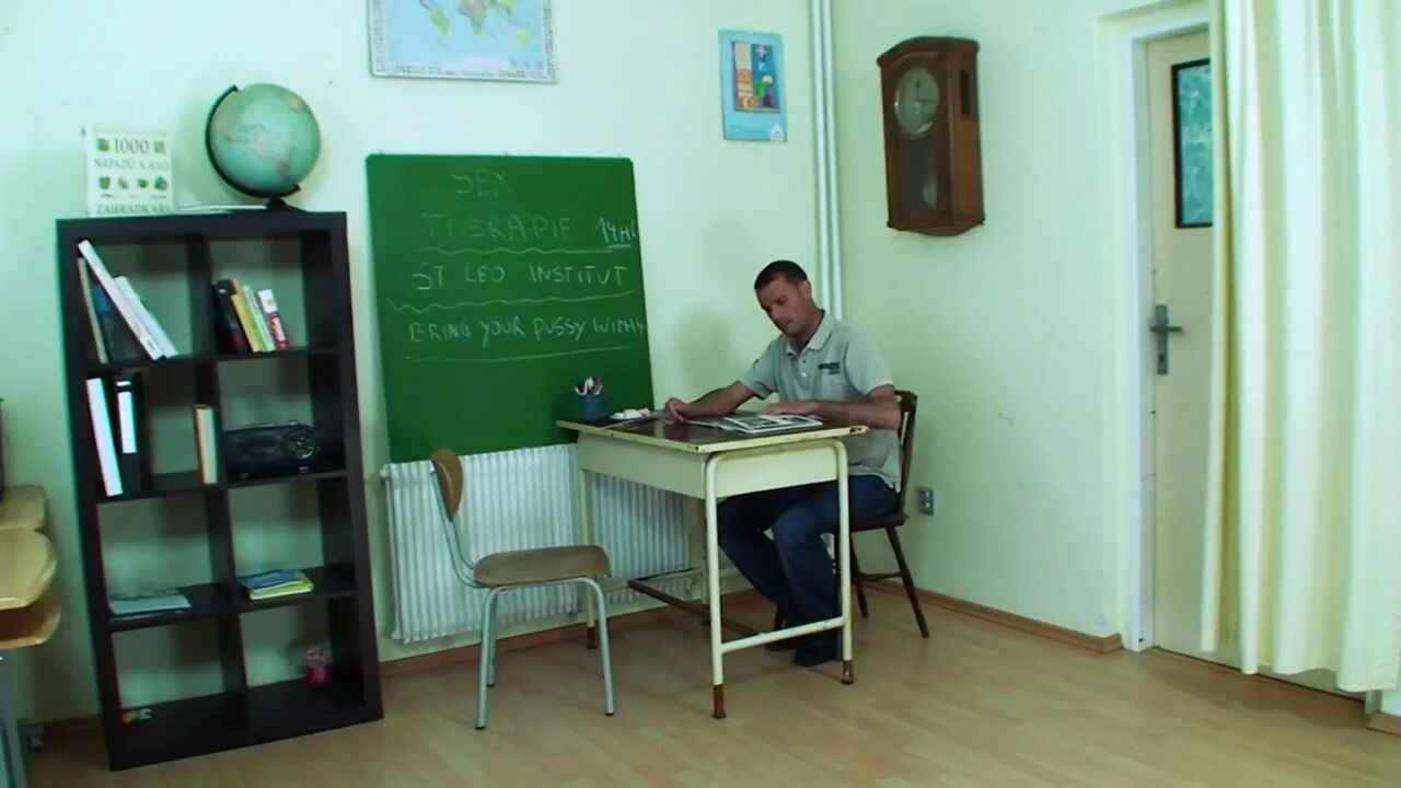 Hot girl gets laid on the floor while being fucked by the teacher