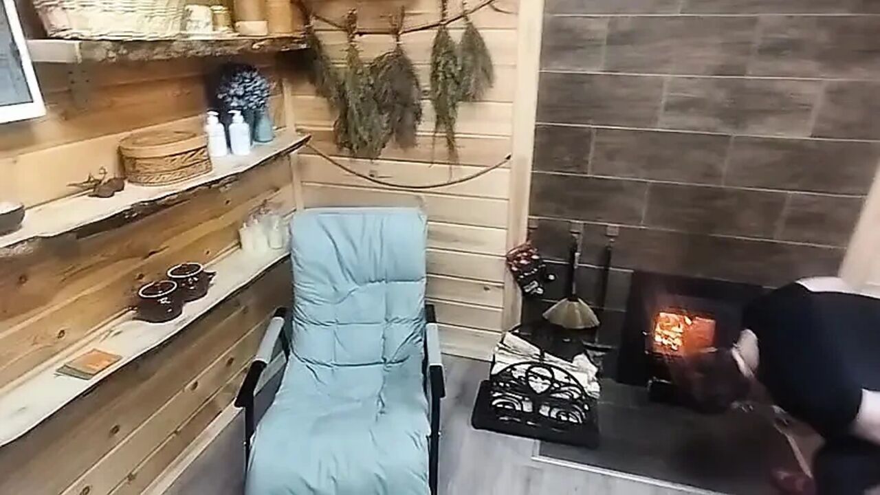 on the sofa in the sauna
