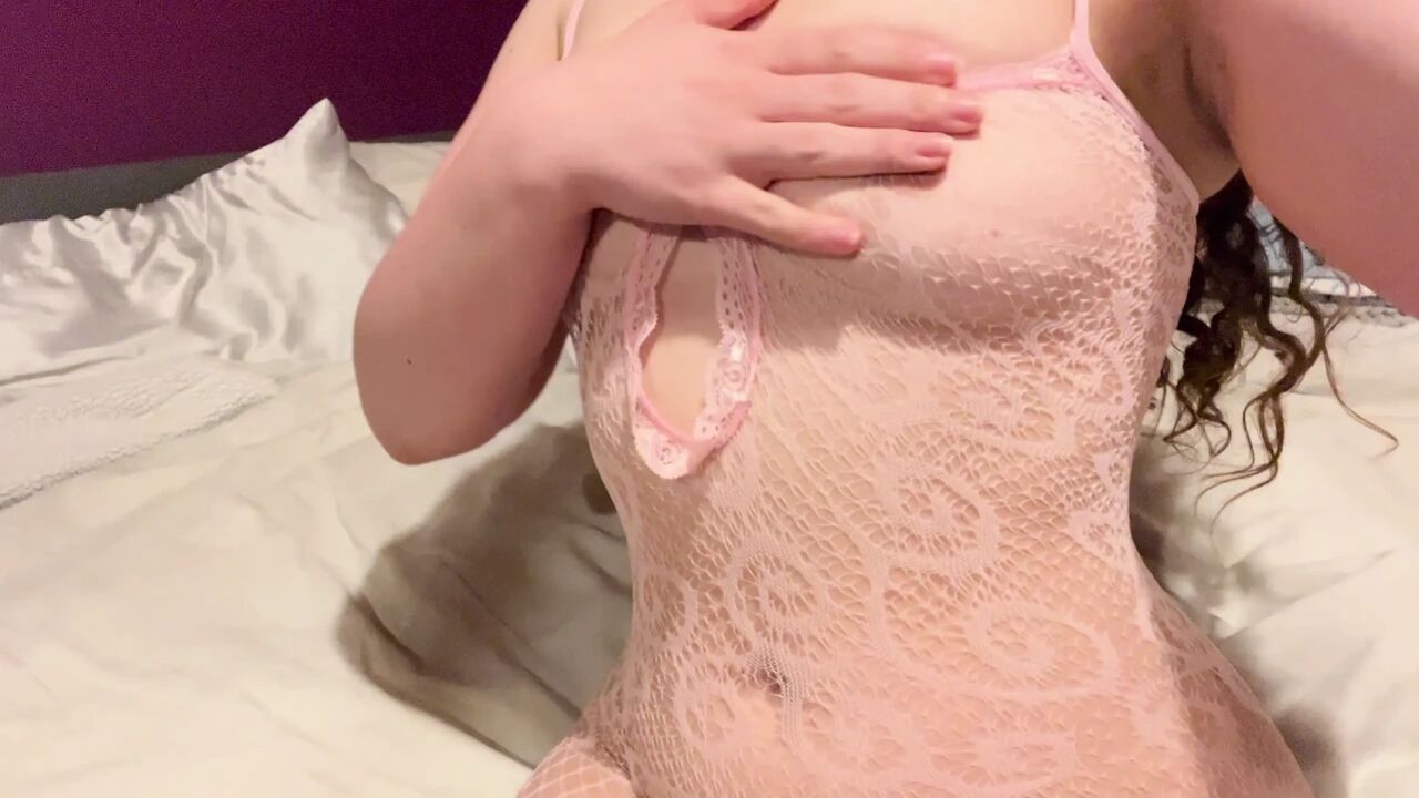 Pretty in pink teasing in full lingerie