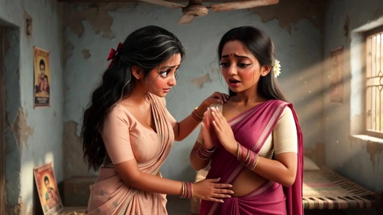 Curvy Indian MILFs Priya and Rani Remove All Clothes to Cool Down Naked on Traditional Veranda in Extreme Heat