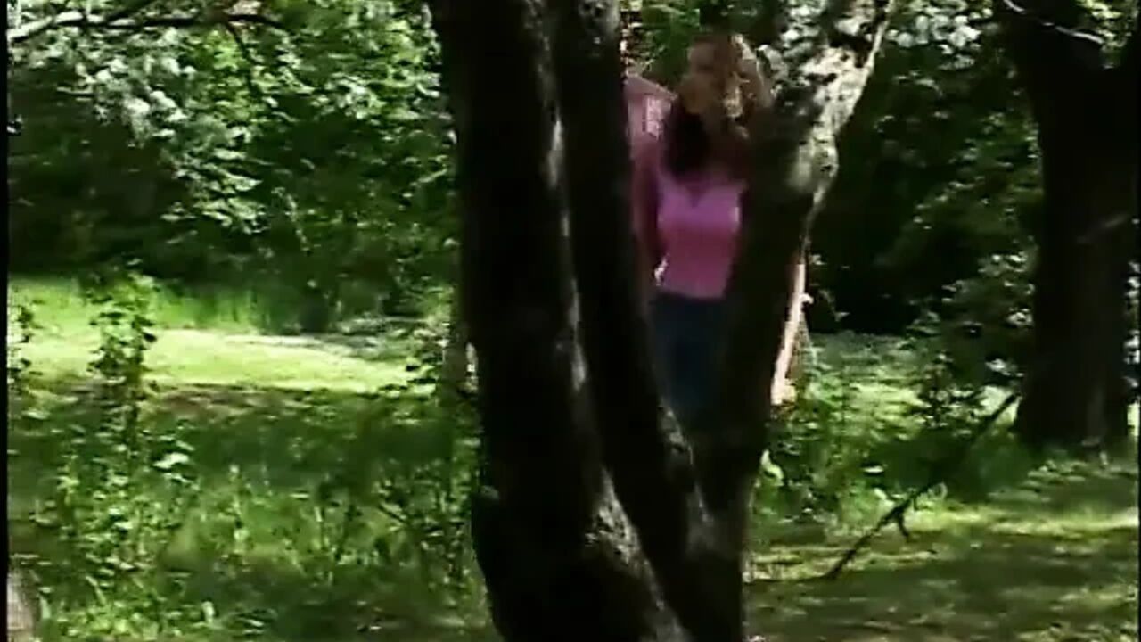 Two Guys Bang Brunette on Park Bench