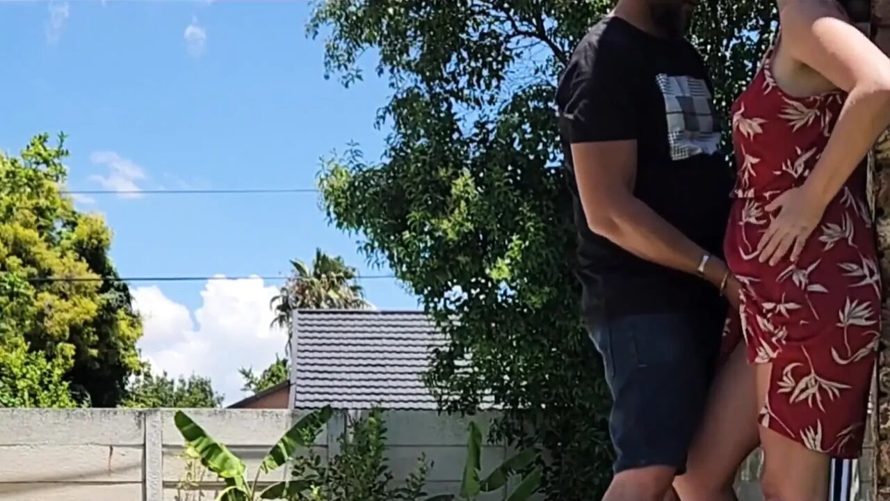 Outdoor Quickie Got Caught by a Neighbour Looking Over the Wall