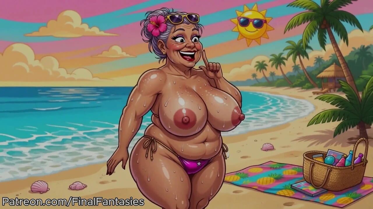Busty Granny Huge Boobs Beach Tease - New Ai Style