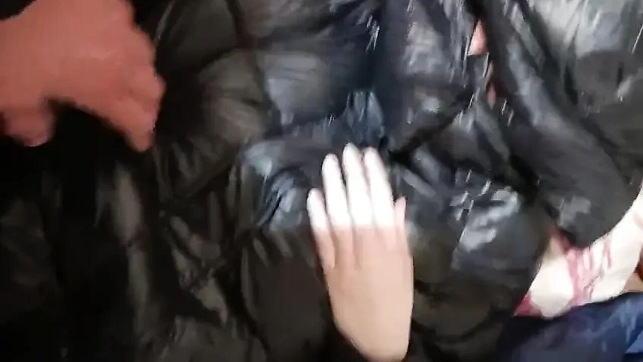 Down Jacket Fetish - Playing and Cumming on Her Shiny Puffer Jacket