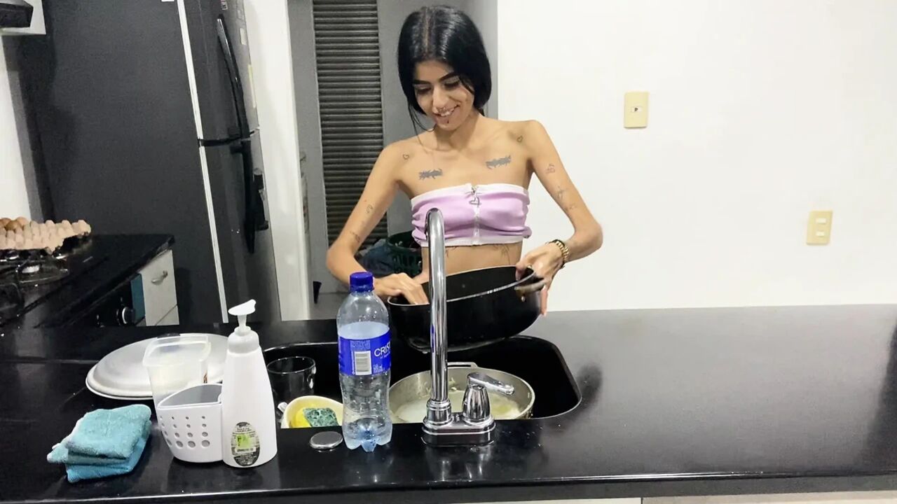 My beautiful stepsister is in the kitchen tidying up and I get her all hot and bothered so I can fuck her until she orgasms.