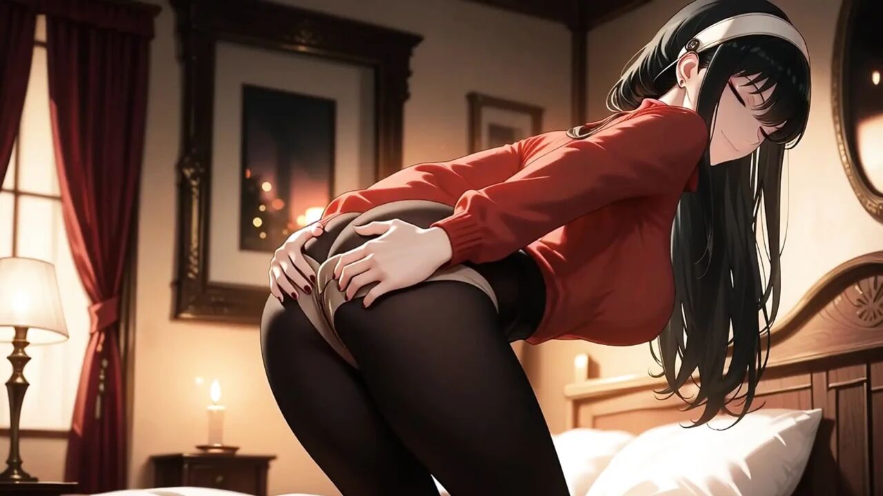 Yor Forger sex in the bedroom. Yor Forger like to be a slut. Hentai cosplay (AI-generated)