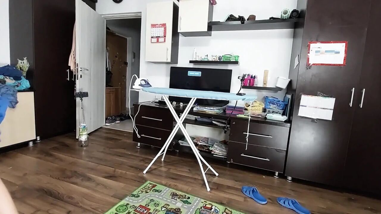 Sexy Brunette Doing Naked Chores Around the House.