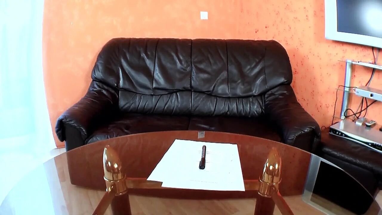 Brunette Babe Double Penetrated on Leather Sofa