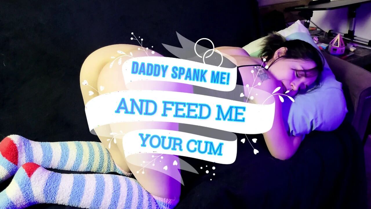 Daddy spanked me and fed me cum! Good petite teen slut eats cum