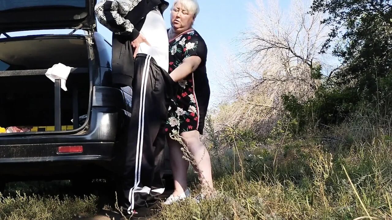 Mother-in-law Holds My Dick While I Pee and Then Does Blowjob