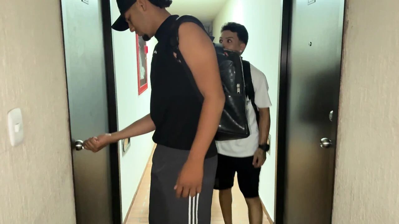 Two Latino stepbrothers have sex for the first time while sharing a hotel bed with their stepfather.