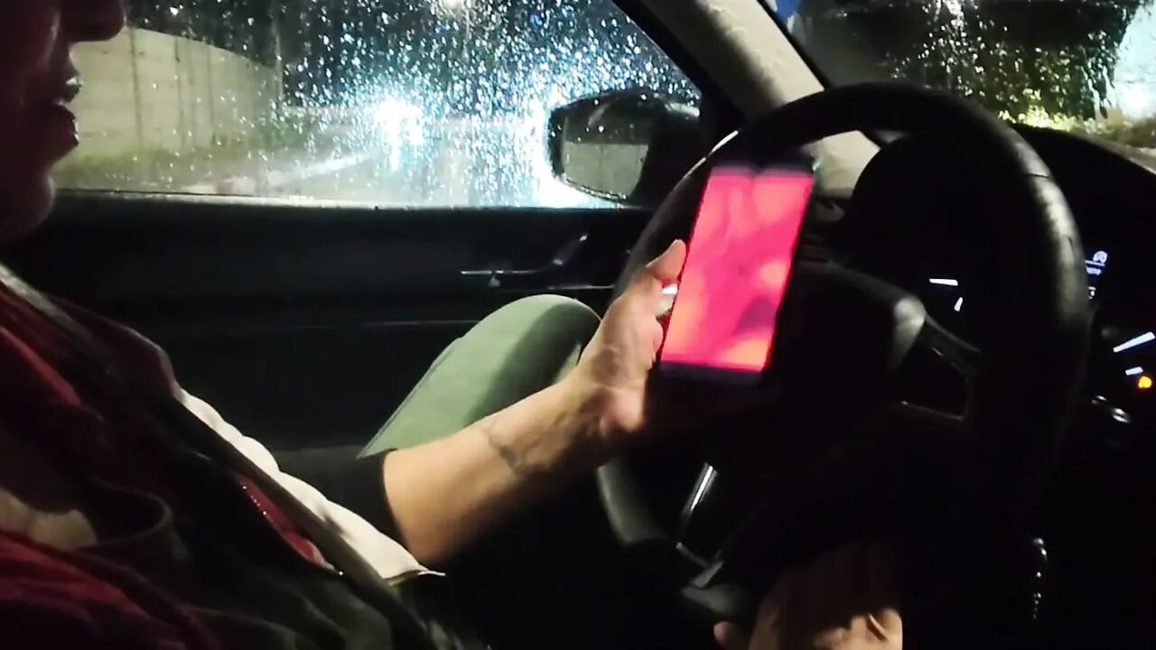 Almost caught! He jerks off in traffic in front of me, I love watching. Big cumshot! Part 2