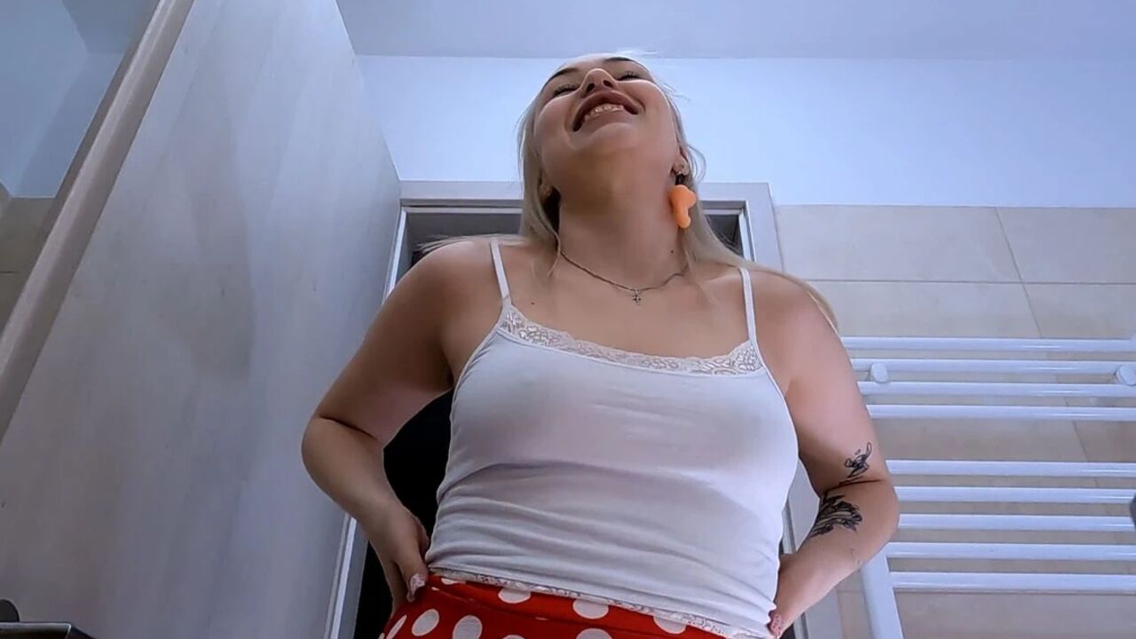 Hot Sexy Long Legs Blonde Takes Her Lace Panties off Under Her Skirt to Show Tight Pussy and Big Ass
