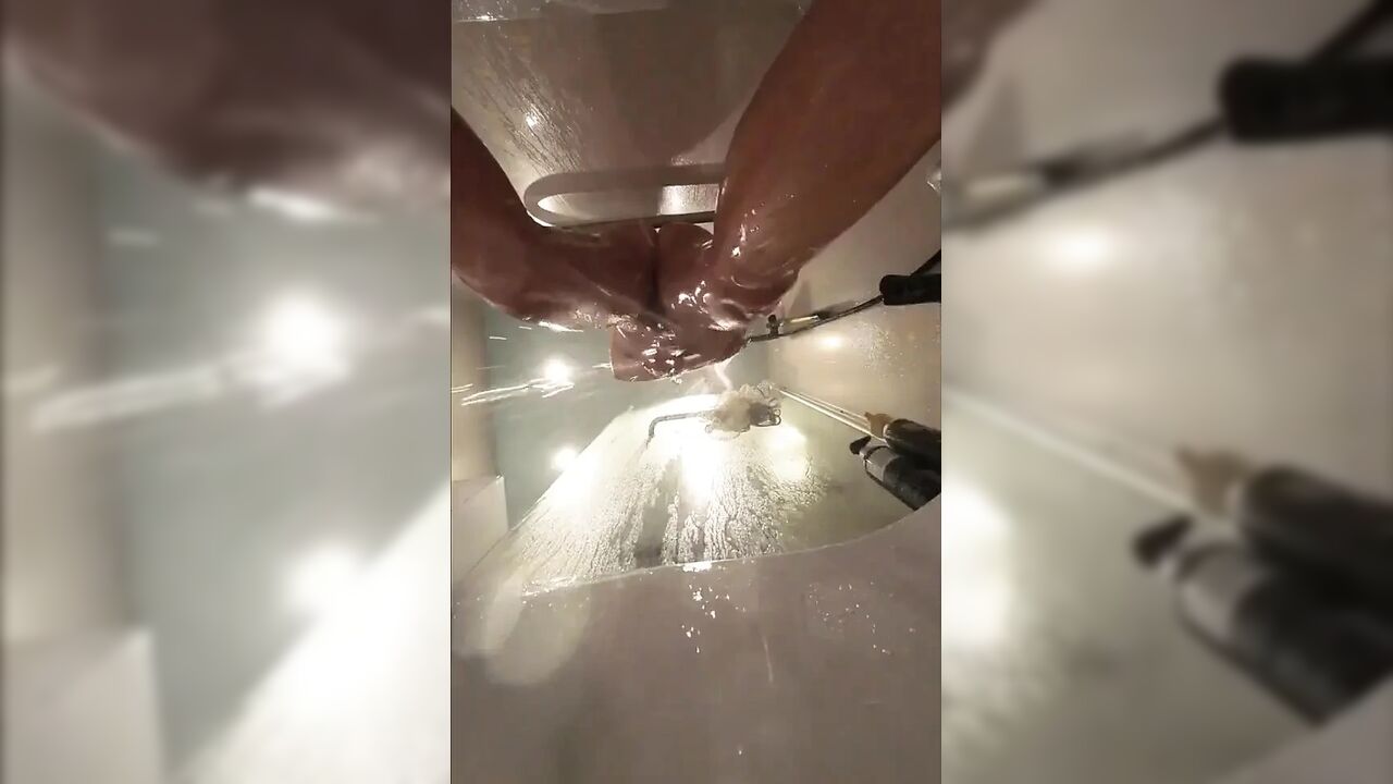 Webcam Under Stepsisters Bath. Wet Pussy After Sex with Boyfriend