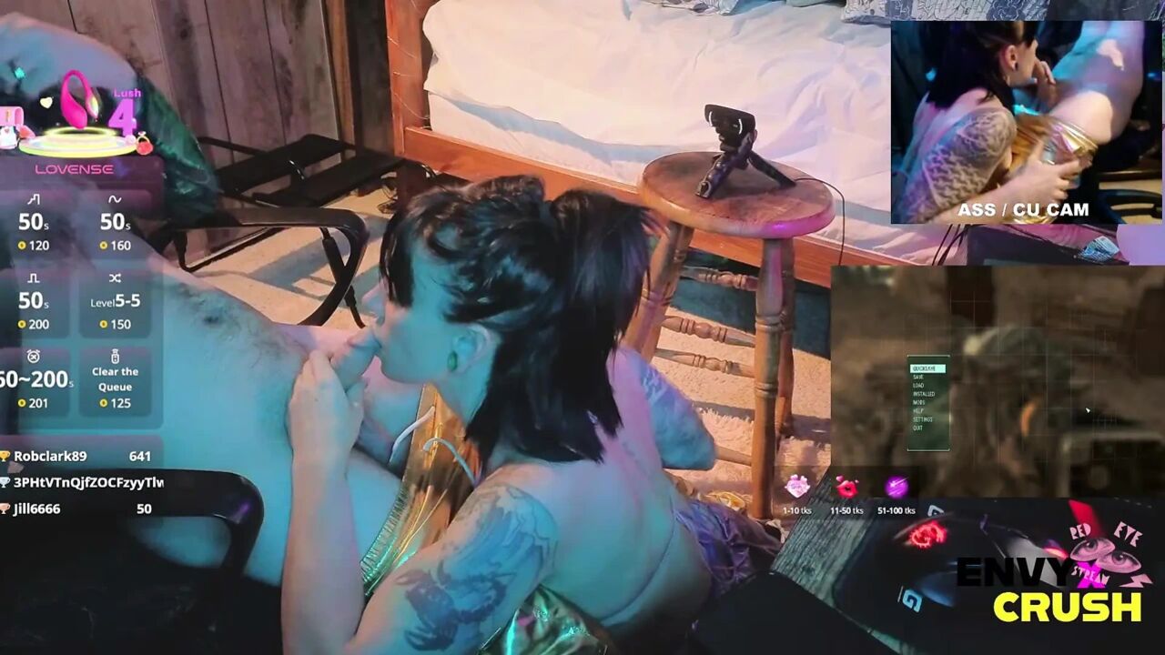 Gamer Girl in Fishnets Gets on Her Knees