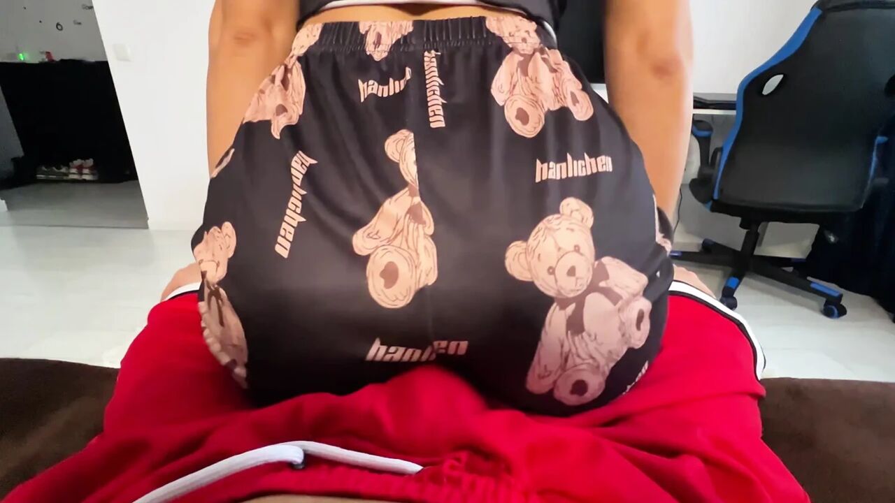 Amazing ass in cute pajamas Humping stepbrother's dick