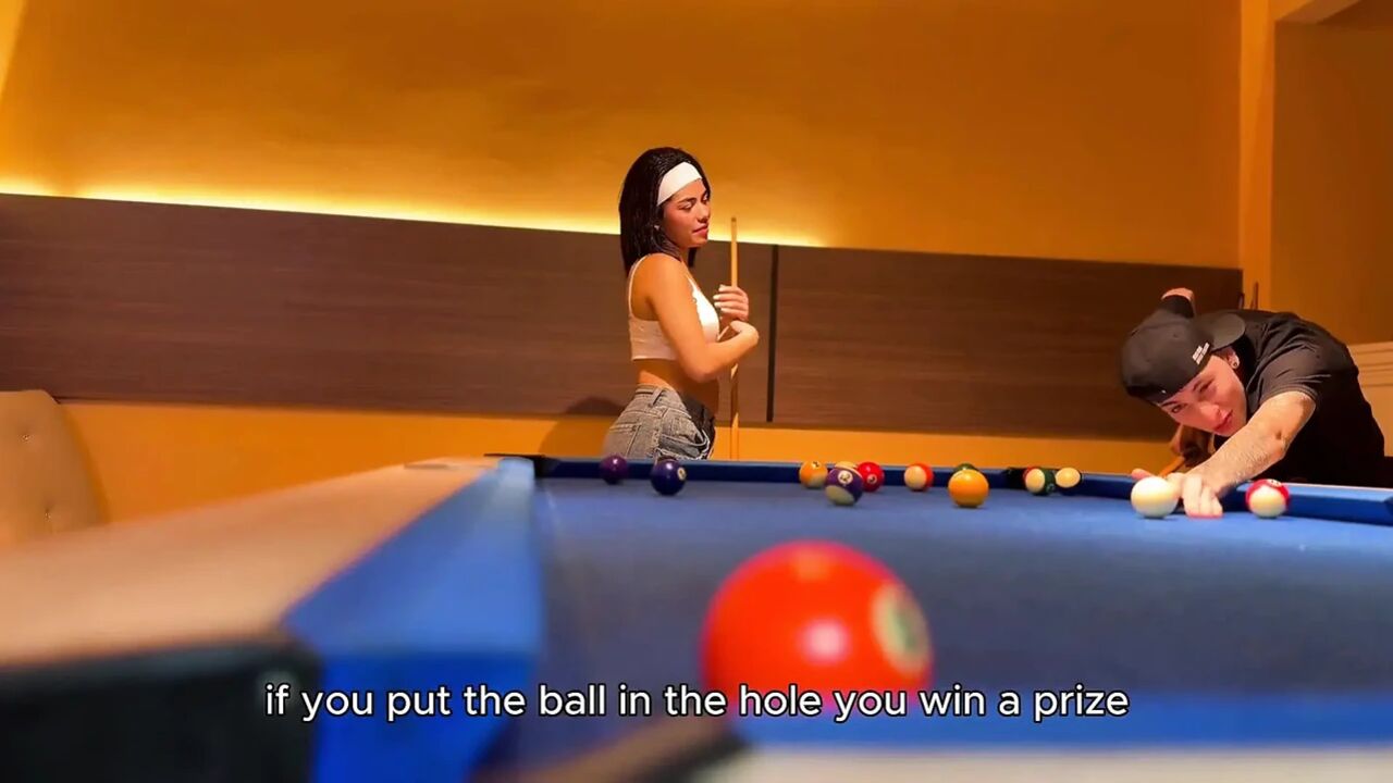 My College Friend Asks Me to Teach Her How to Play Pool Her Pay Is a Fuck with My Cum on Her Cute Body!