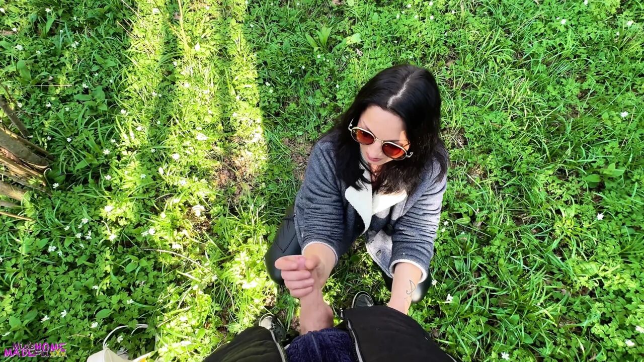 Forest Handjob: a Couple Gets Naughty - She Flashes Her Tits and Gives Him a Sneaky Handjob in the Woods