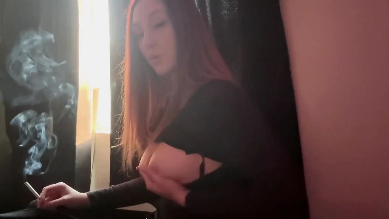 Smoking a Cigarette Big Boobs Dildo Play