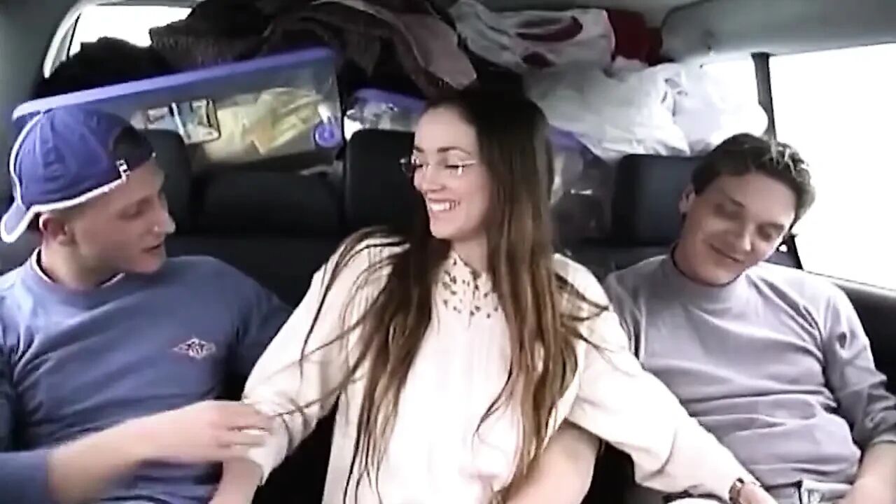 Mature Brunette's Wild Car Threesome with Dripping Creampie Finish