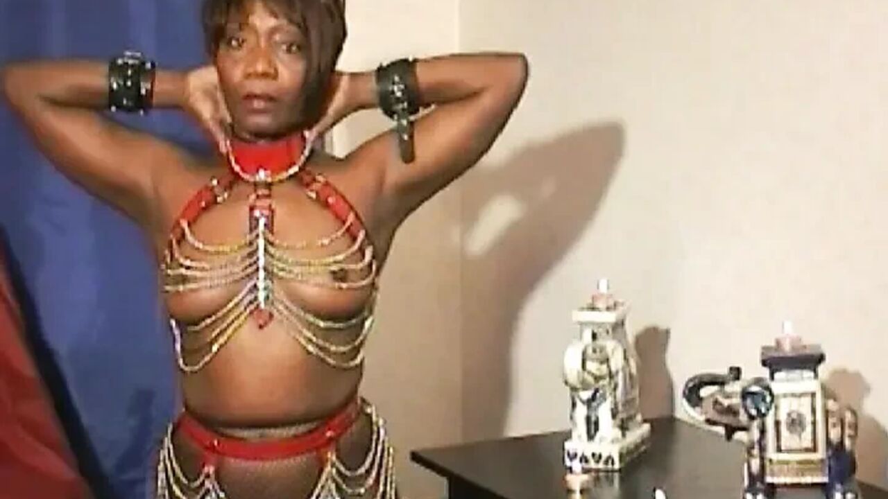 Tied up ebony French bitch enjoys BDSM action