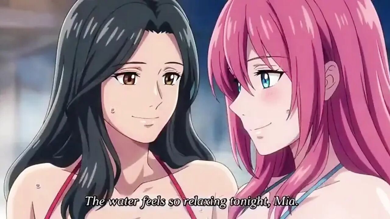 Stepmom and stepsister taking hot bath and pressing togather