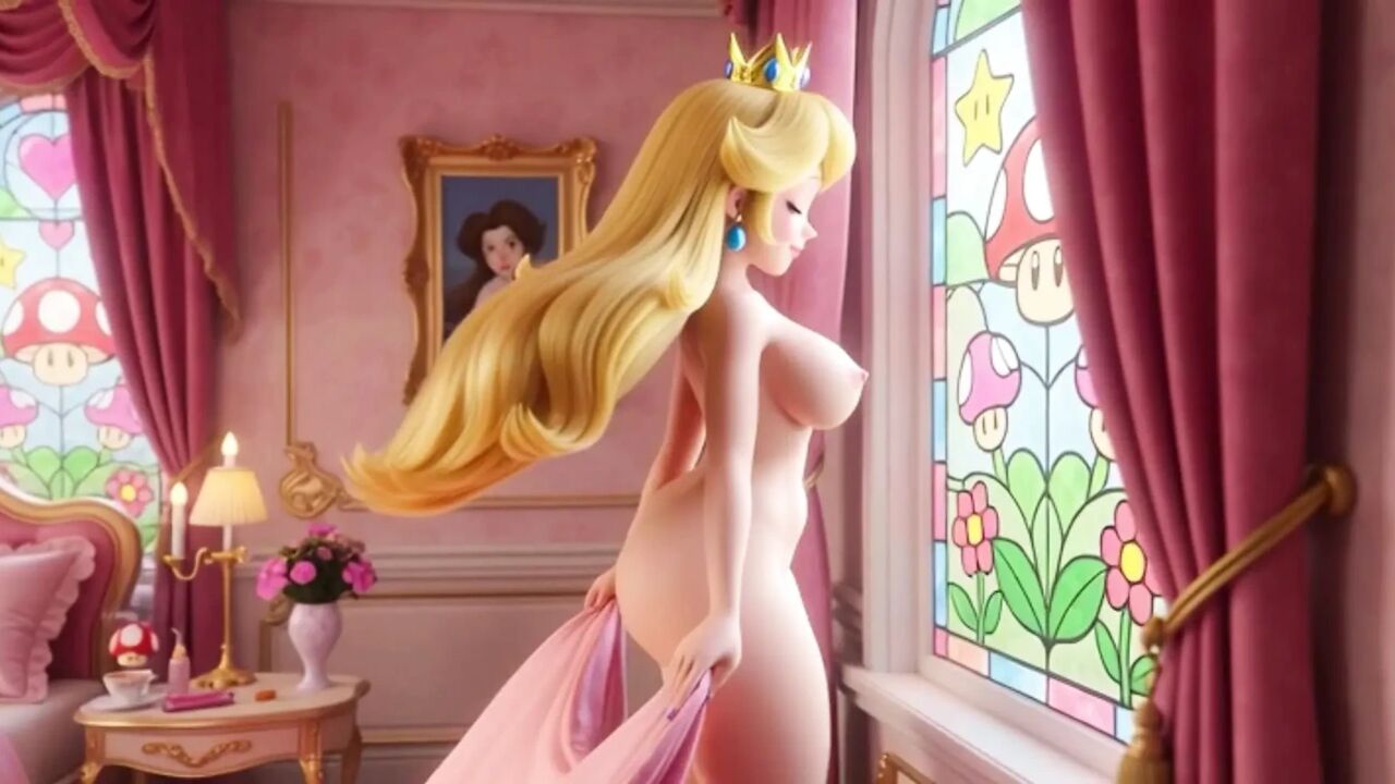 Beautiful Princess Peach Naked Peaceful Morning Garden Routine Tending Magical Flowers Mushroom Kingdom Nature